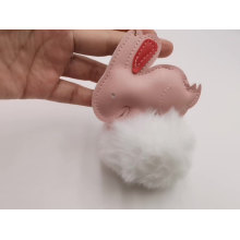 Pink Fur Pom Pom Rabbit  Keychain Charm